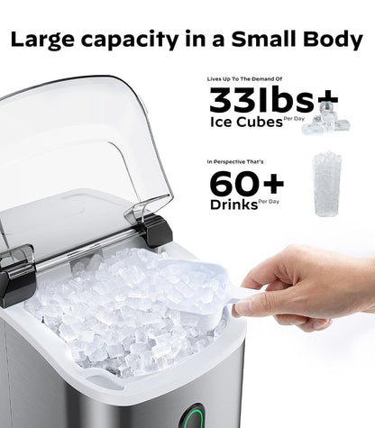Silonn Nugget Ice Maker Countertop, Pellet Ice Machine with Self-Cleaning Function, Sonic Ice Maker