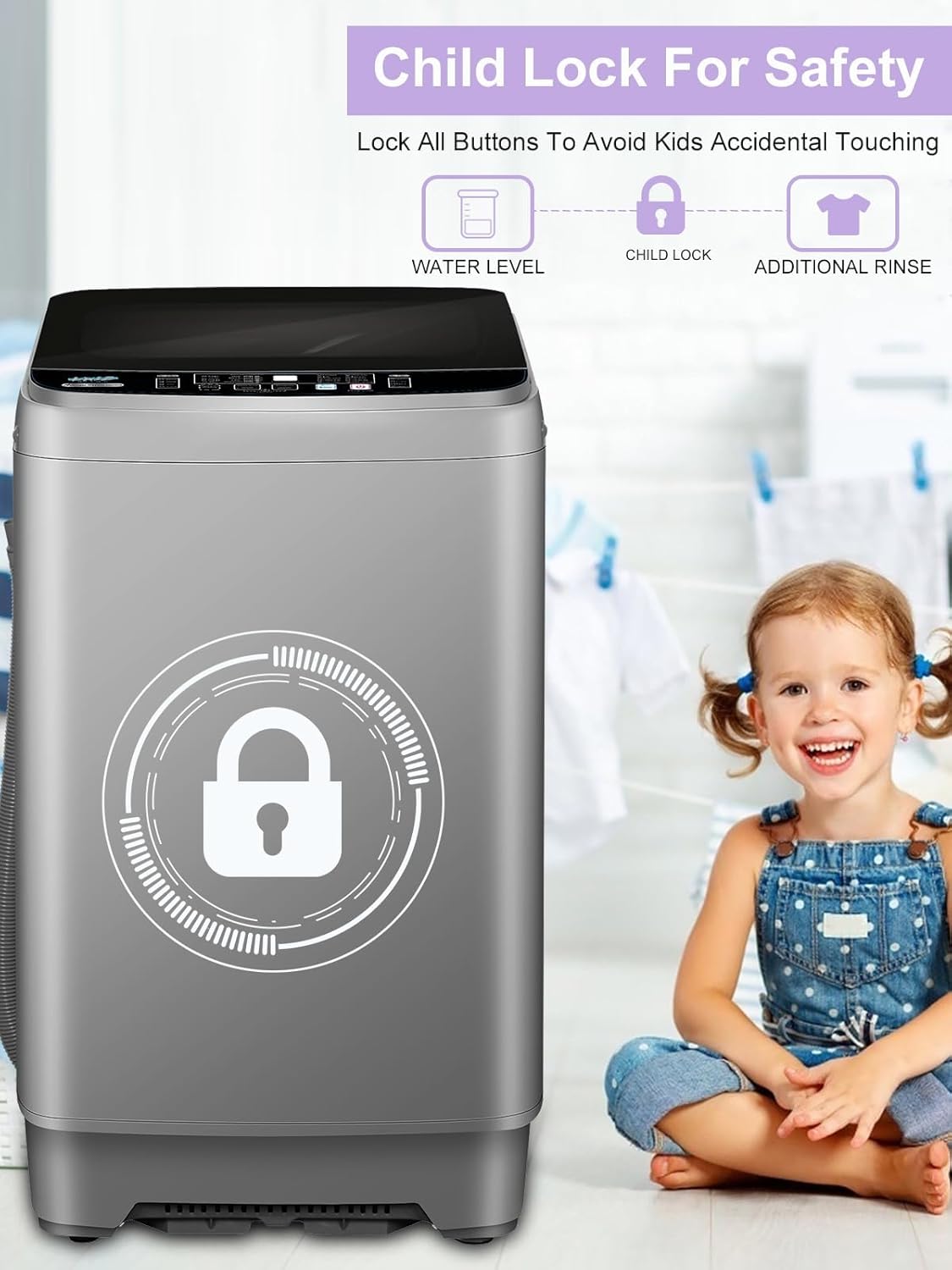 Full-Automatic Washing Machine 25 lbs Portable Washer 10 Wash Program & 8 Water Level with LED