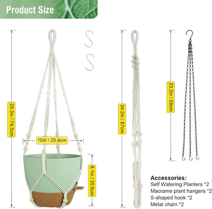 10 inch Self Watering Hanging Planters for Indoor Plants, 2 Pack Hanging Baskets for Outdoor