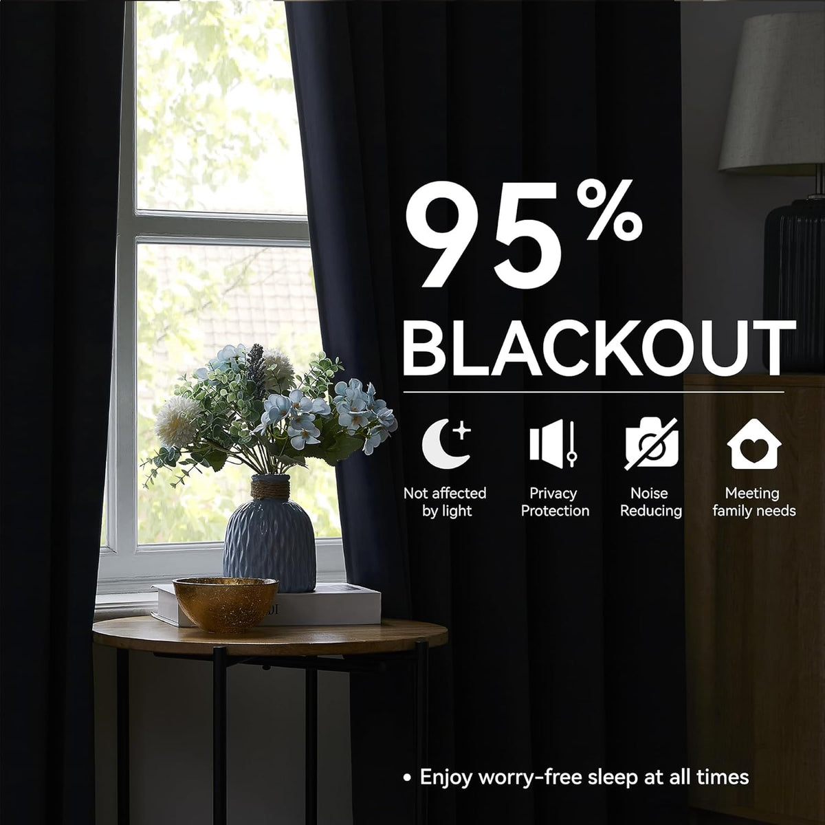 KangBang Navy Blue Blackout Curtains 96 Inches Long for Living Room, Pinch Pleat Room Darkening