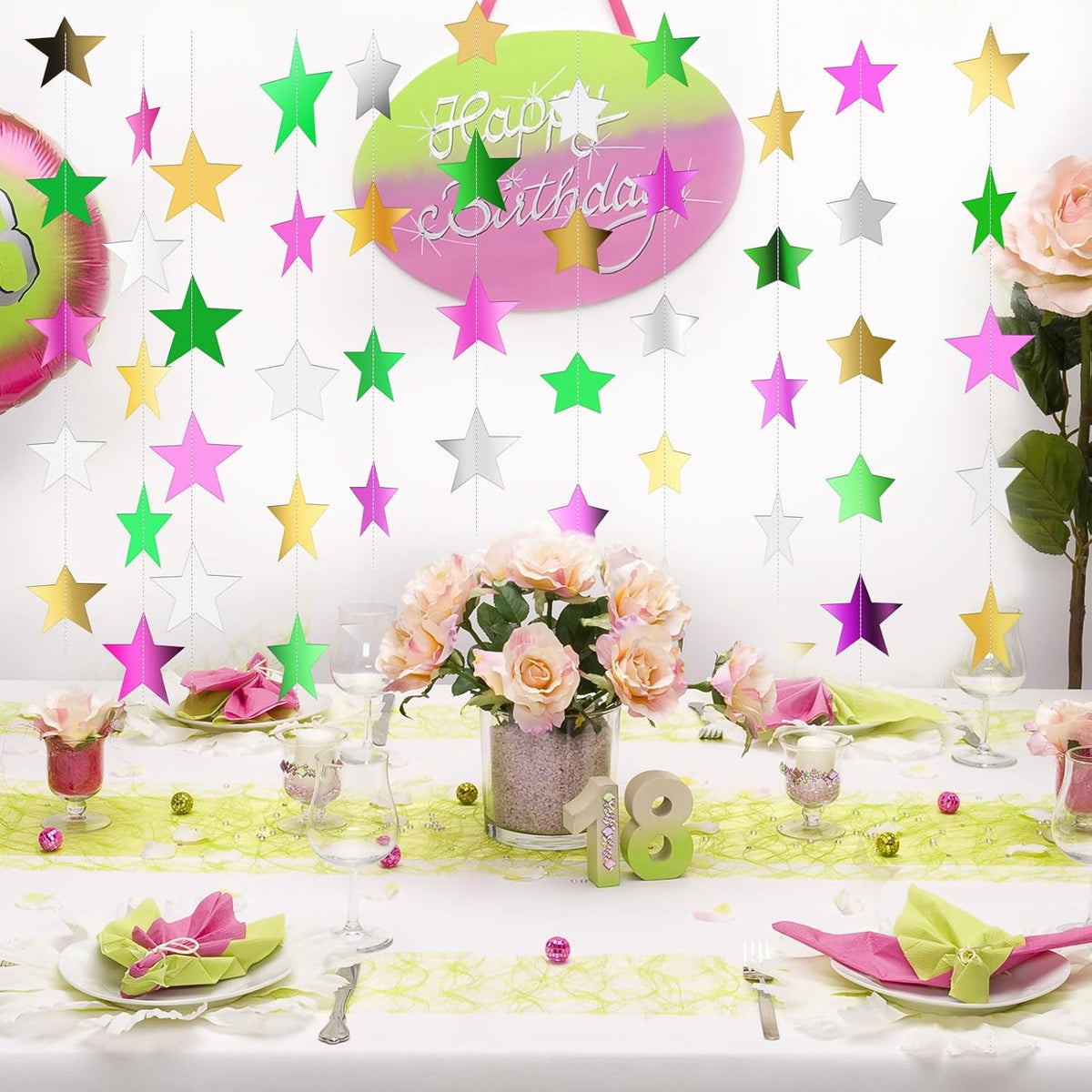 Patelai Glitter Star Garland Banner Decor 130 Feet Star Hanging Bunting Banner Twinkle Backdrop for