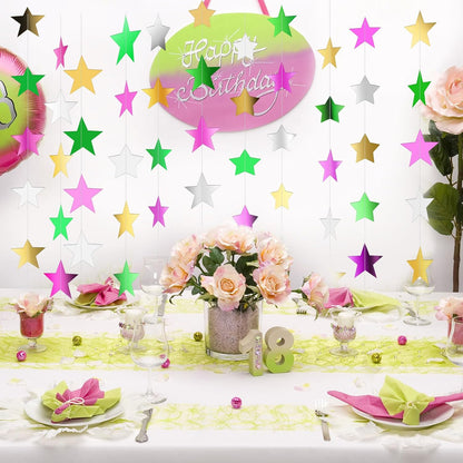 Patelai Glitter Star Garland Banner Decor 130 Feet Star Hanging Bunting Banner Twinkle Backdrop for
