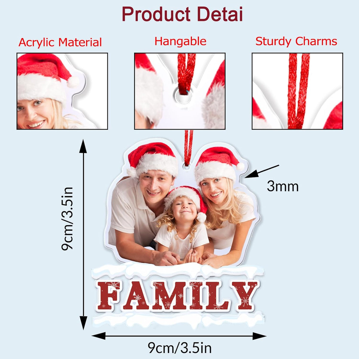 Amlion Personalized Your Photo Ornament,Custom Photo Ornament with Text Customized Acrylic Family