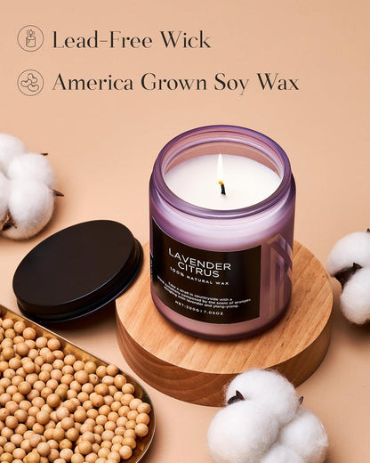 M&SENSE Lavender Citrus Scented Candle, Natural Soy Wax for Home Scented, Stress Relief 7.05oz 50H