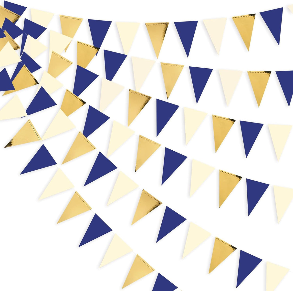 30Ft Navy Blue Gold and Beige Party Decorations Royal Blue Gold Triangle Flag Pennant Banner