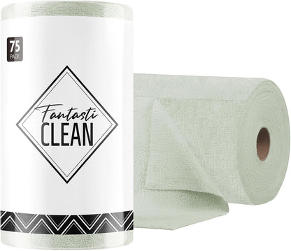 Fantasticlean Microfiber Cleaning Cloth Roll -75 Pack, Tear Away Microfiber Towels, 12" x 12"