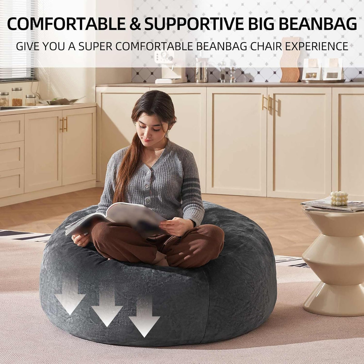 Bean Bag Chair 3Ft, Memory Foam Filled, Large Beanbag Chairs for Adults and Teens, Soft Sofa with