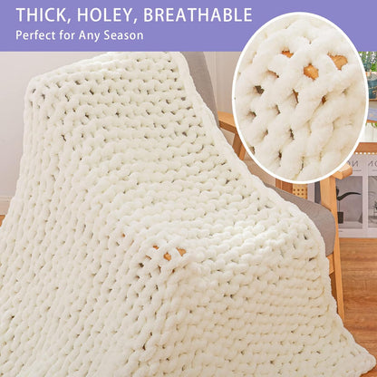 Bigacogo Chunky Knit Throw Blanket for Couch, 60x80 inches, 100% Hand Knitted with Thick Jumbo