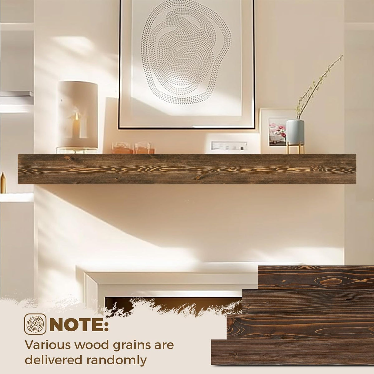 60x8x3 Fireplace Mantel - Handcrafted Hollow Rustic Solid Wood Wall Mounted Floating Shelf with