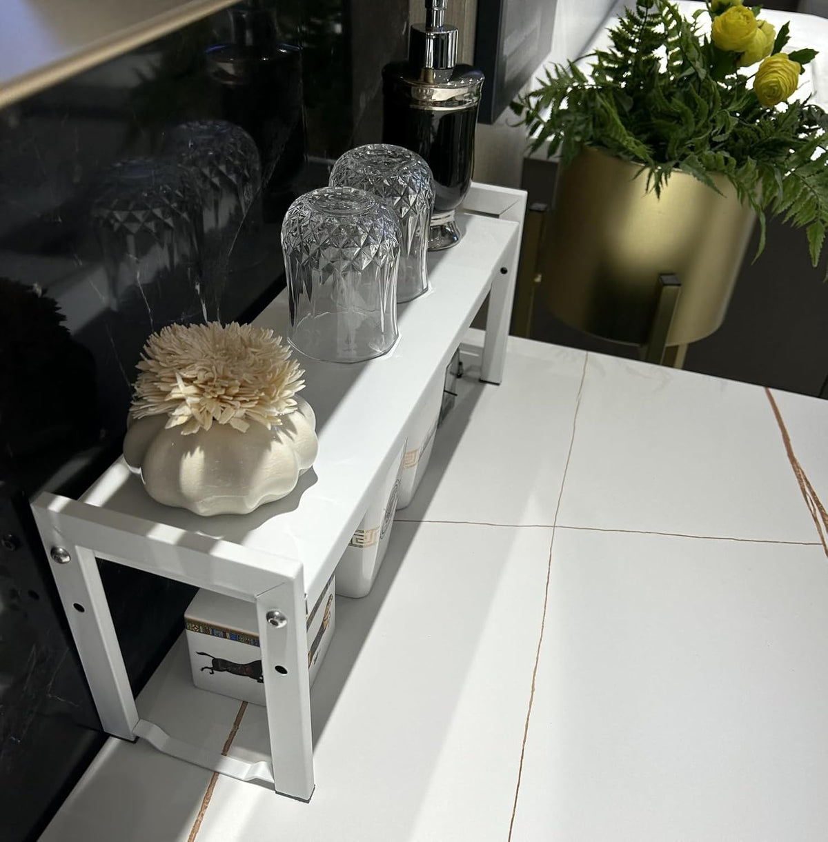 Expandable Cabinet Shelf Organizer 16-26" L Stackable Kitchen Counter Shelf Rack Stand Sink Riser