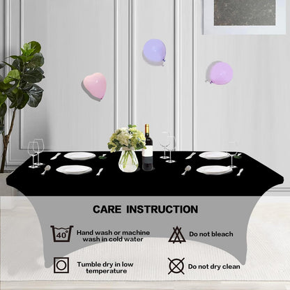 IVAPUPU 8FT Spring Table Cloth for Rectangular Fitted Events Stretch Black Table Covers Washable