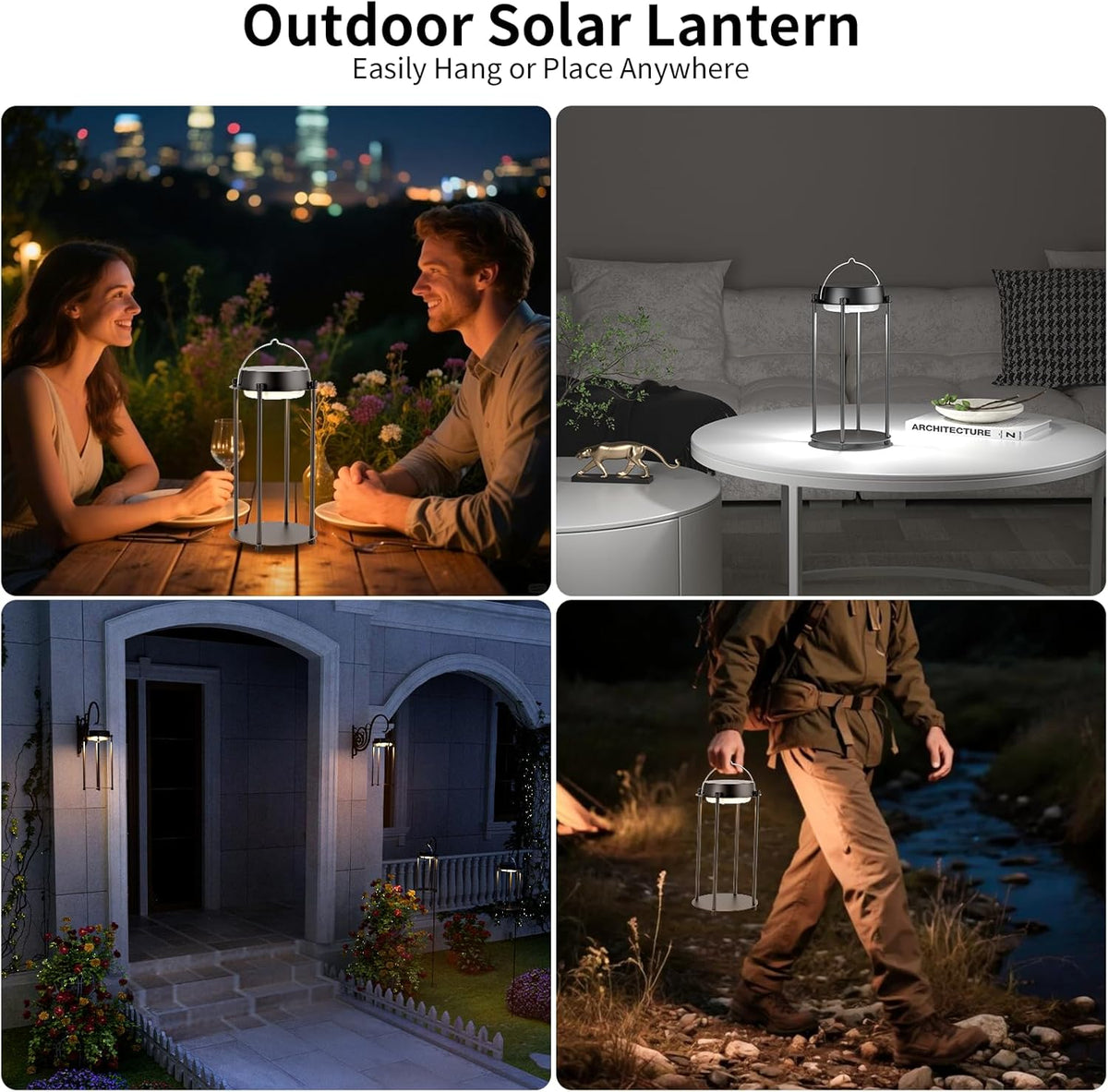 Solar Lanterns Outdoor Waterproof, LED Hanging Solar Lights for Outside, 3 Color Modes Dimmable