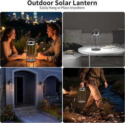 Solar Lanterns Outdoor Waterproof, LED Hanging Solar Lights for Outside, 3 Color Modes Dimmable