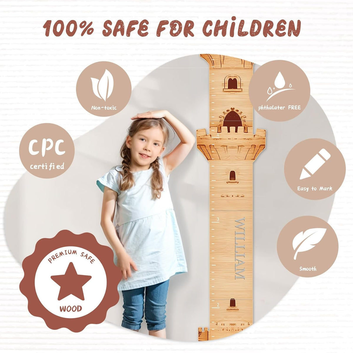 Personalized Name Growth Chart, Castle Height Chart, Customized Name Measuring Board for Kids