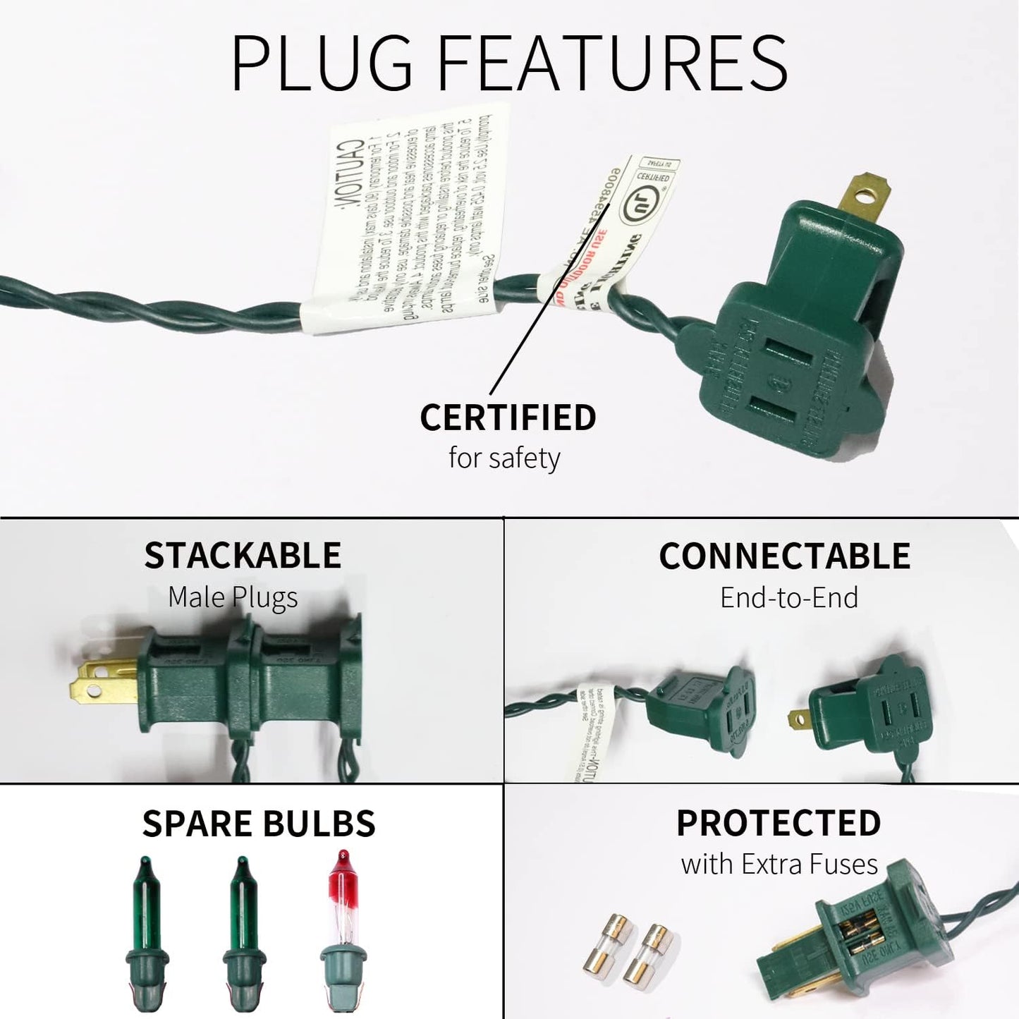 100LIGHTS Green Extra-Bright with End Connectors Christmas Decorative Lights 5.98m UL Certified