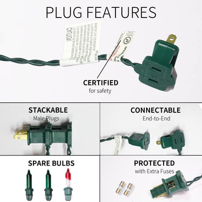 100LIGHTS Green Extra-Bright with End Connectors Christmas Decorative Lights 5.98m UL Certified
