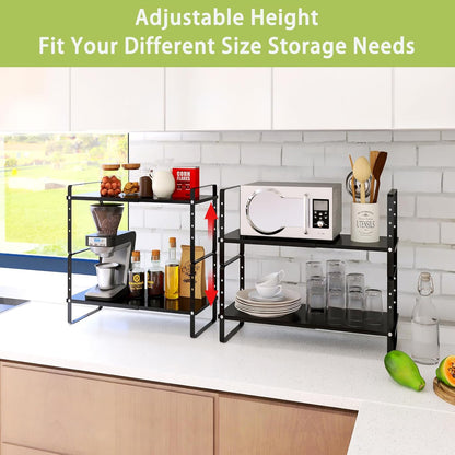 Expandable Cabinet Shelf Organizer Rack, Stackable Kitchen Counter Storage Shelves Stand