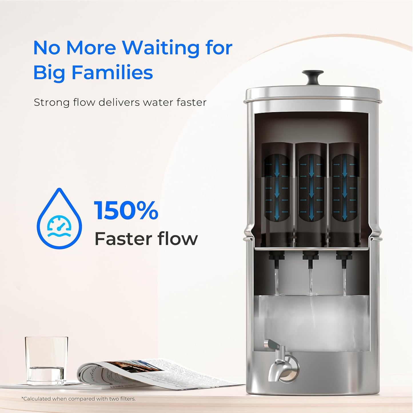 Waterdrop Gravity-fed Water Filter System, with Upgrade 3 Black Carbon Filters and Metal Spigot
