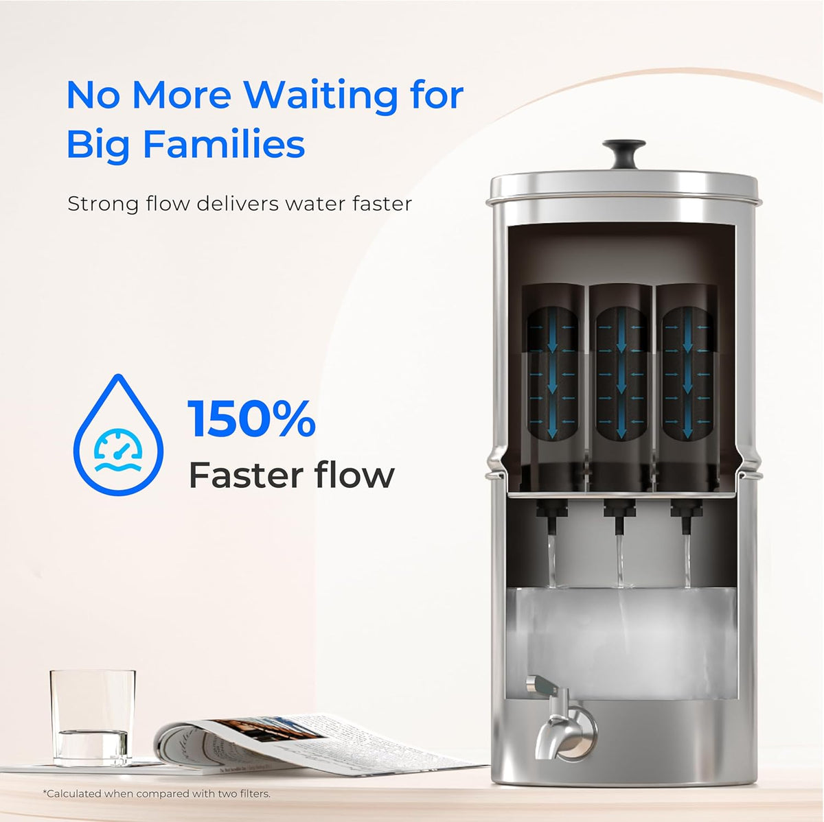 Waterdrop Gravity-fed Water Filter System, with Upgrade 3 Black Carbon Filters and Metal Spigot