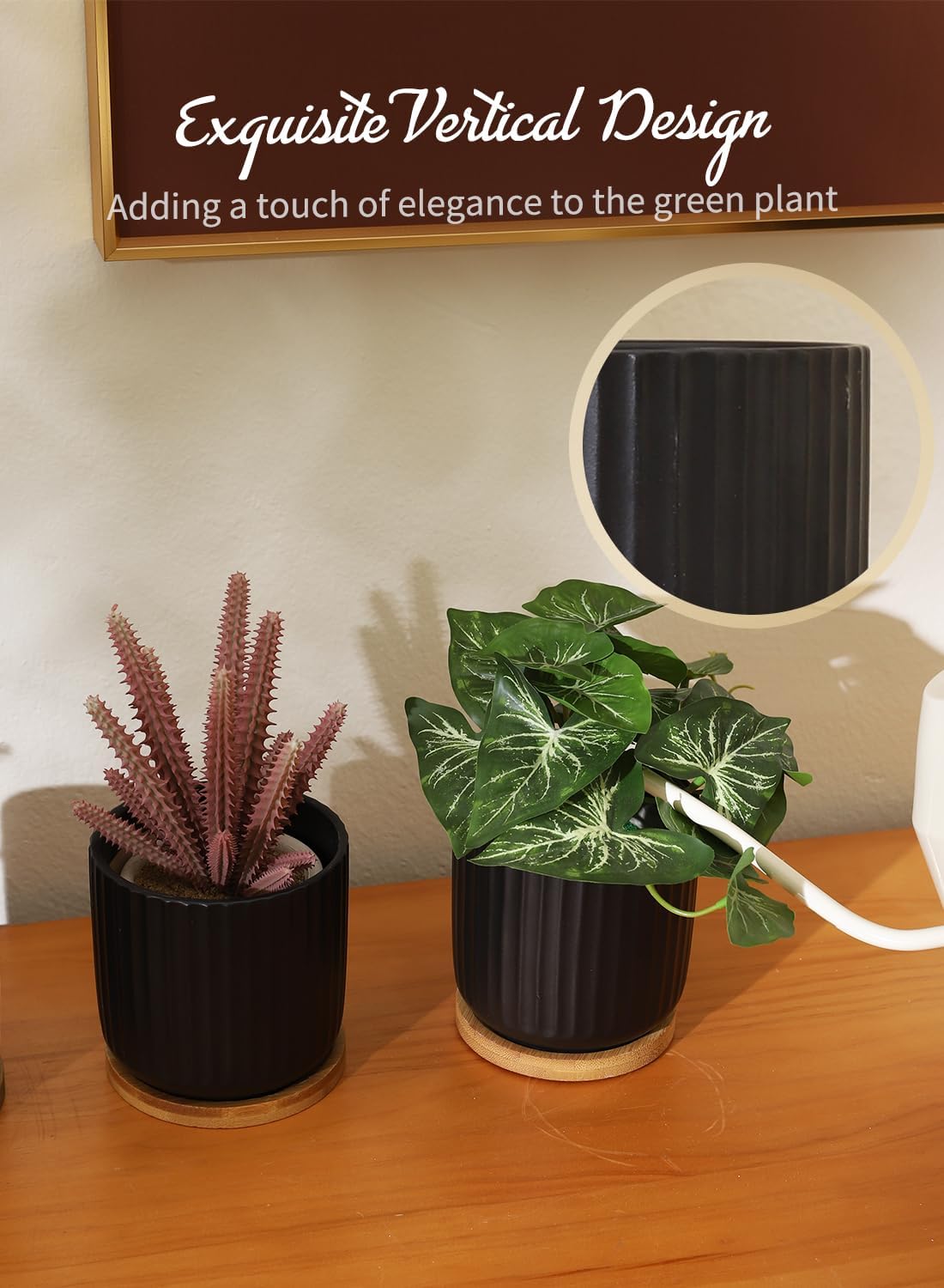 TAMAYKIM 4 Inch Small Cylinder Ceramic Plant Pots with Drainage Holes, Modern Indoor Planters with