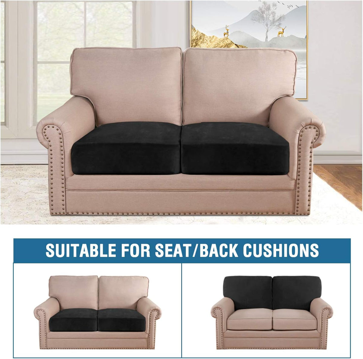H.VERSAILTEX Velvet Stretch Couch Cushion Cover Plush Cushion Slipcover for Chair Loveseat Sofa