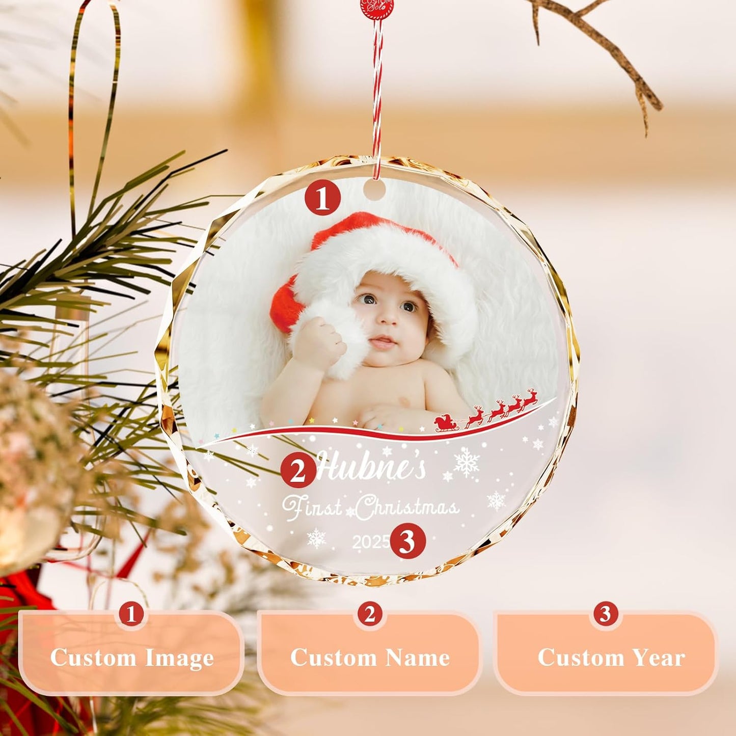 Bemaystar Baby First Christmas Ornaments 2025–Personalized Crystal Ornaments with Photo and