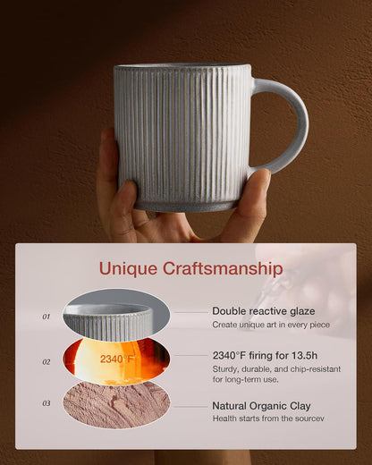 famiware Coffee Mug Set for 4, Star 12 oz Catering Mugs Cup Set with Handle for Coffee, Tea, Cocoa