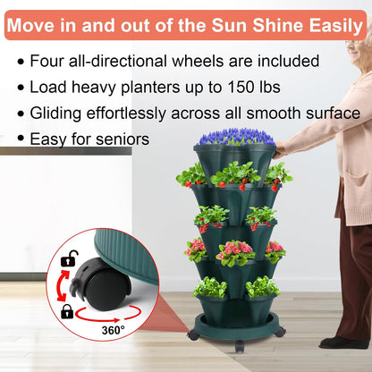 DUNCHATY Stackable Vertical Garden Planter with Wheels, 5 Tier Herb Planter Pots for Growing