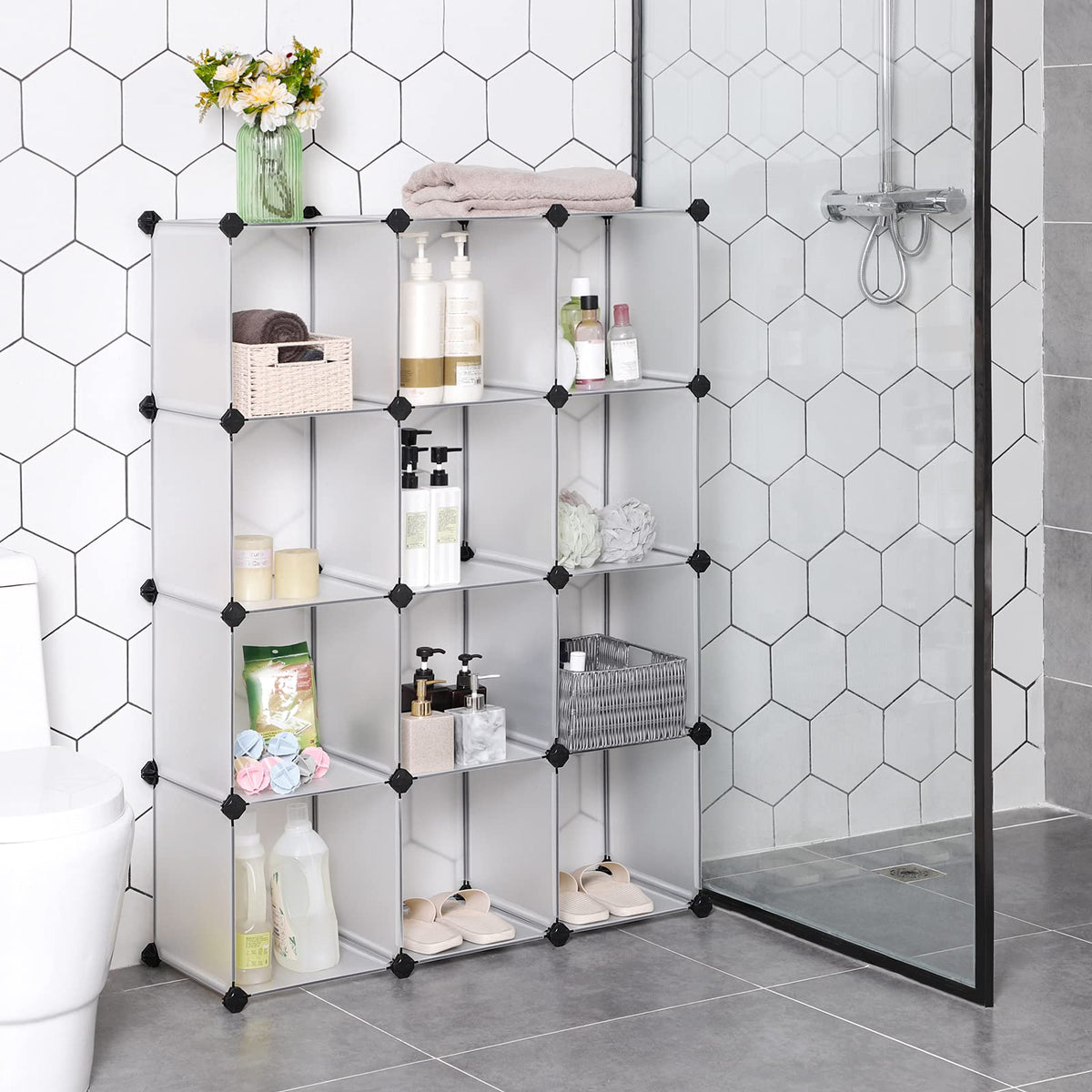 SONGMICS Cube Storage Organizer, Set of 12 Plastic Cubes, Book Shelf, Closet Organizers and