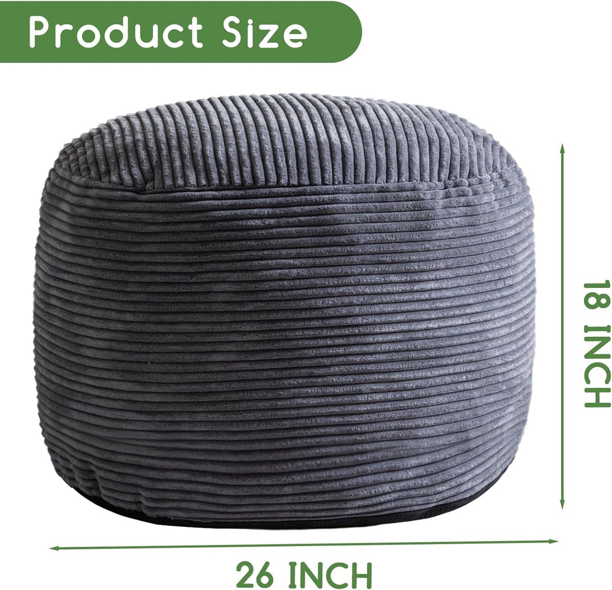 HIGOGOGO Round Stuffed Pouf Ottoman, Corduroy Poufs with Foam Chunk Filling, Furry and Fluffy Pouf
