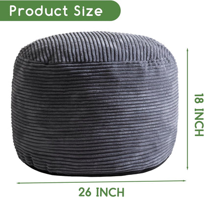 HIGOGOGO Round Stuffed Pouf Ottoman, Corduroy Poufs with Foam Chunk Filling, Furry and Fluffy Pouf
