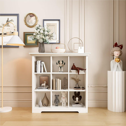 Wooden Cube Shelf Bookcase - Modern 3 Tiers Floorstanding Open Bookshelf with Base for Home and