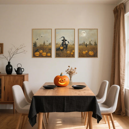 Celestdeco Halloween Ghost Reaper Framed Wall Art Set, Scary Witchy and Pumpkin Wall Decor, Horror