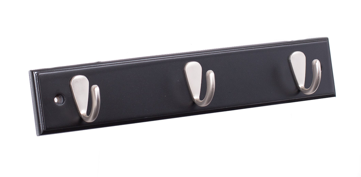 BIRDROCK HOME Modern 3 Hook Coat Rack - Black Finish - Satin Nickel Hooks