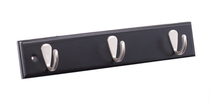 BIRDROCK HOME Modern 3 Hook Coat Rack - Black Finish - Satin Nickel Hooks