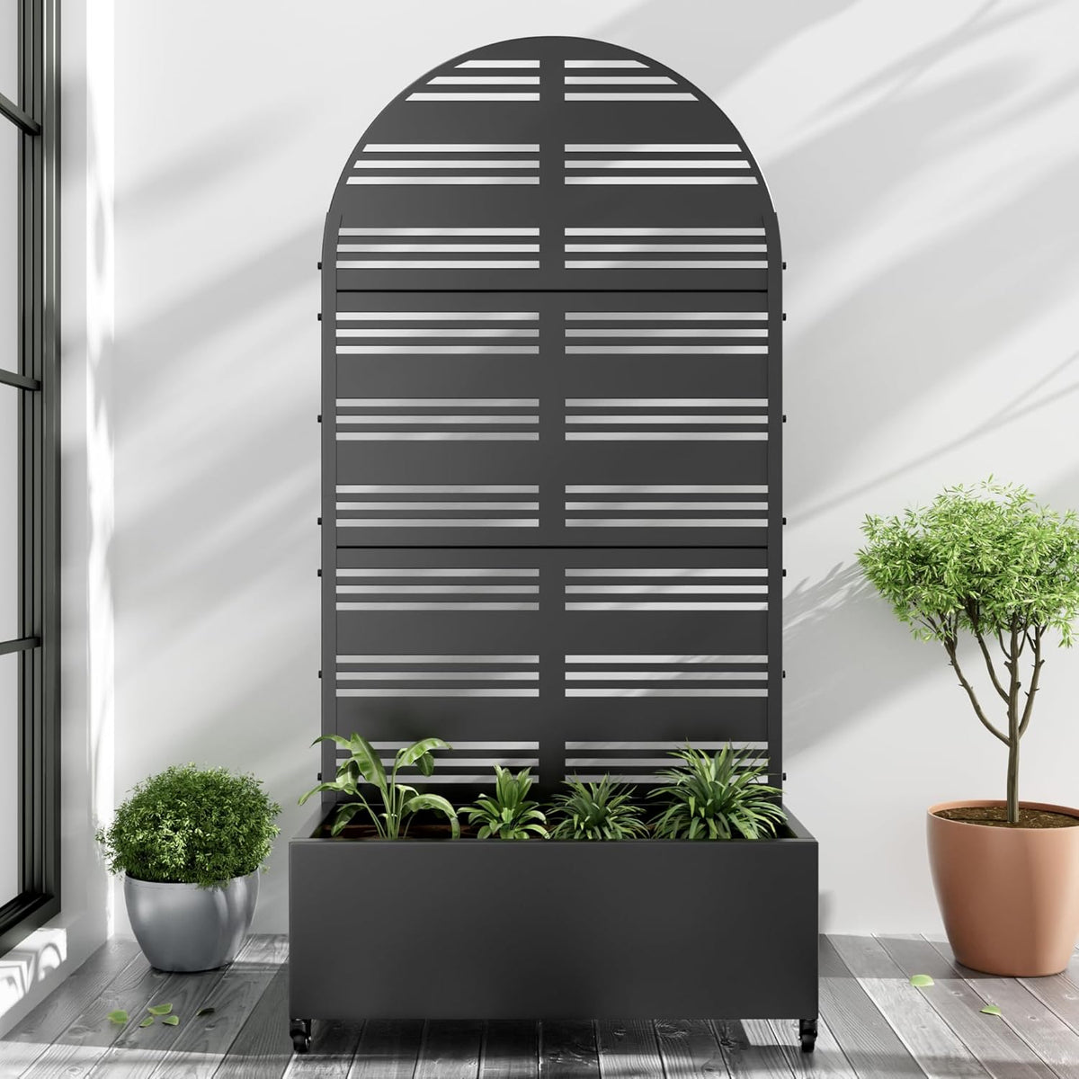 Casaphoria Metal Raised Garden Bed with Trellis and Wheels, 72"x35"x16" Arched Planter Box for