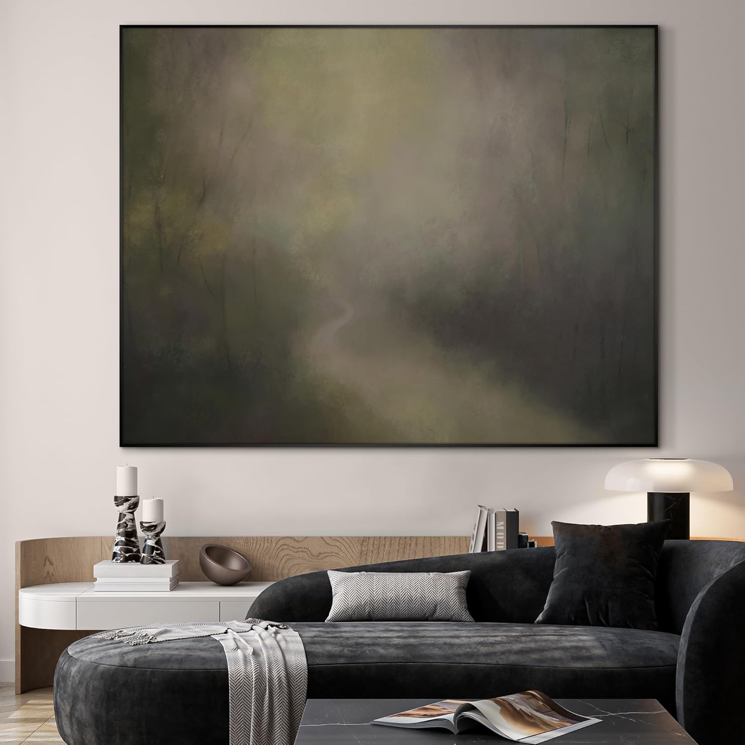 SIGNWIN 60"x72" Extra Large Framed Wall Art Muted Forest Path Soft Misty Woodland Scene