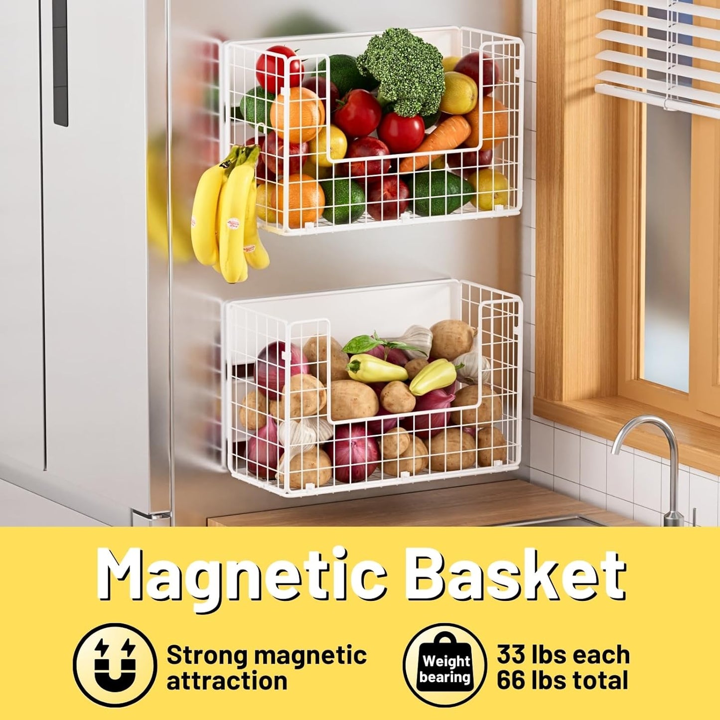 Magnetic Shelf for Fridge, Fruit Potato & Onion Storage Bins, Pantry Organizers & Storage, Large