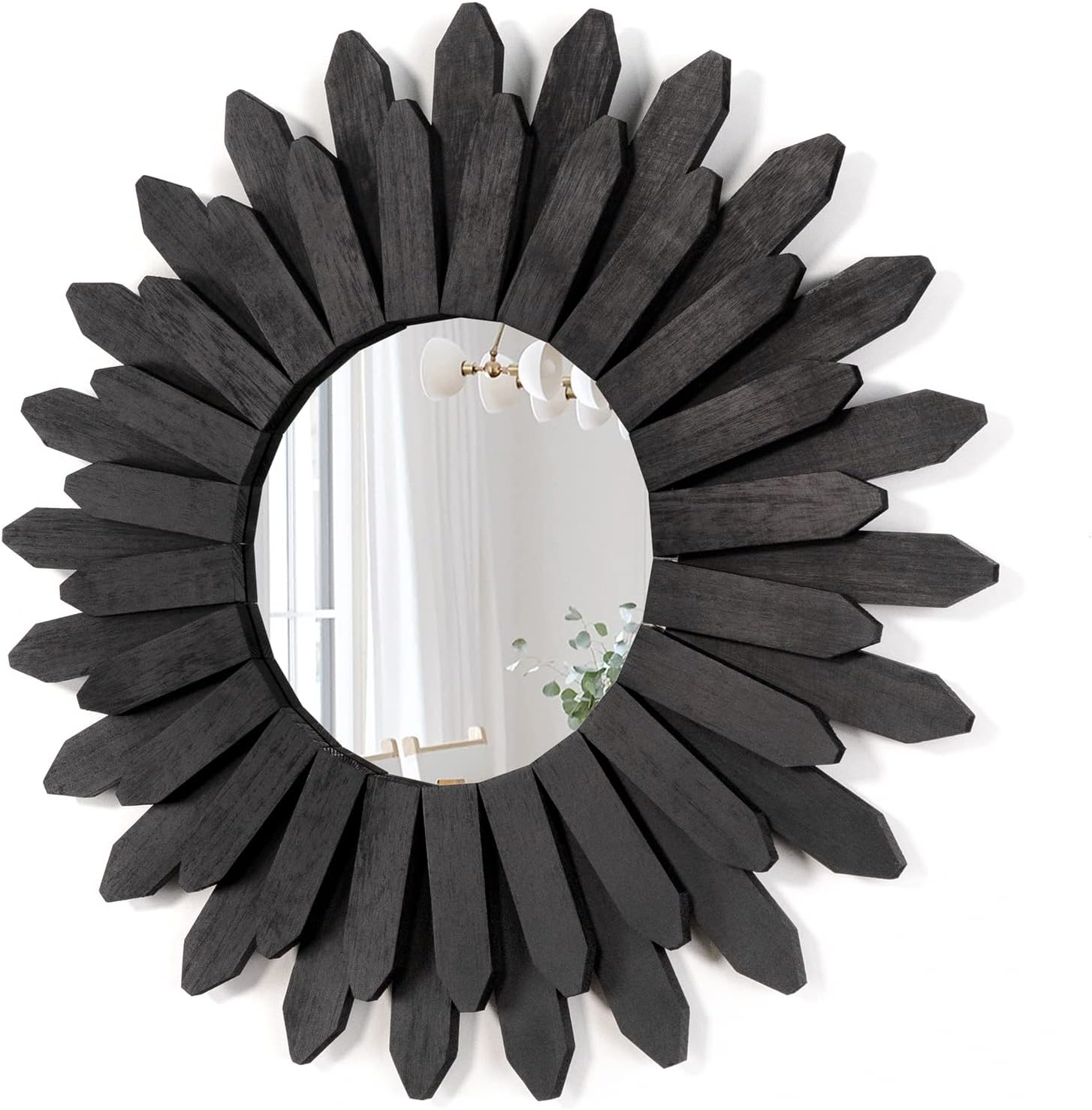Honiway 21 inch Black Wall Decor Vintage Mirror, Boho Style, Wooden Frame, Easy to Hang, Ideal Gift