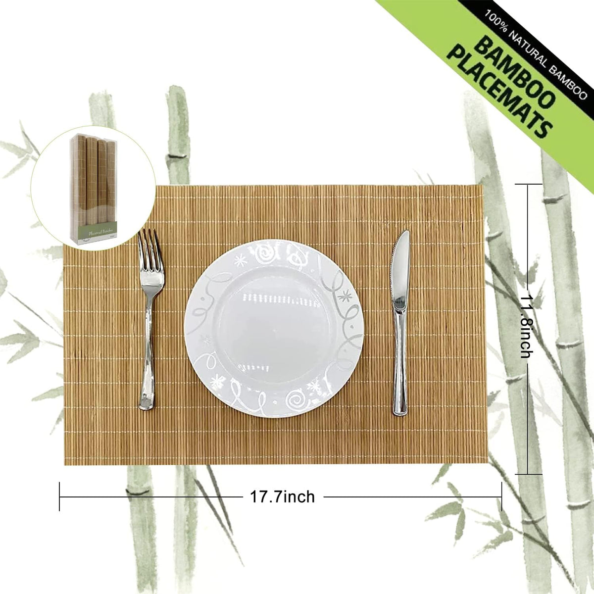 ANDSTAR Set of 8 Pcs Bamboo Placemats Sushi Rolling Mat Japanese Style Natural Anti-Slip, Washable