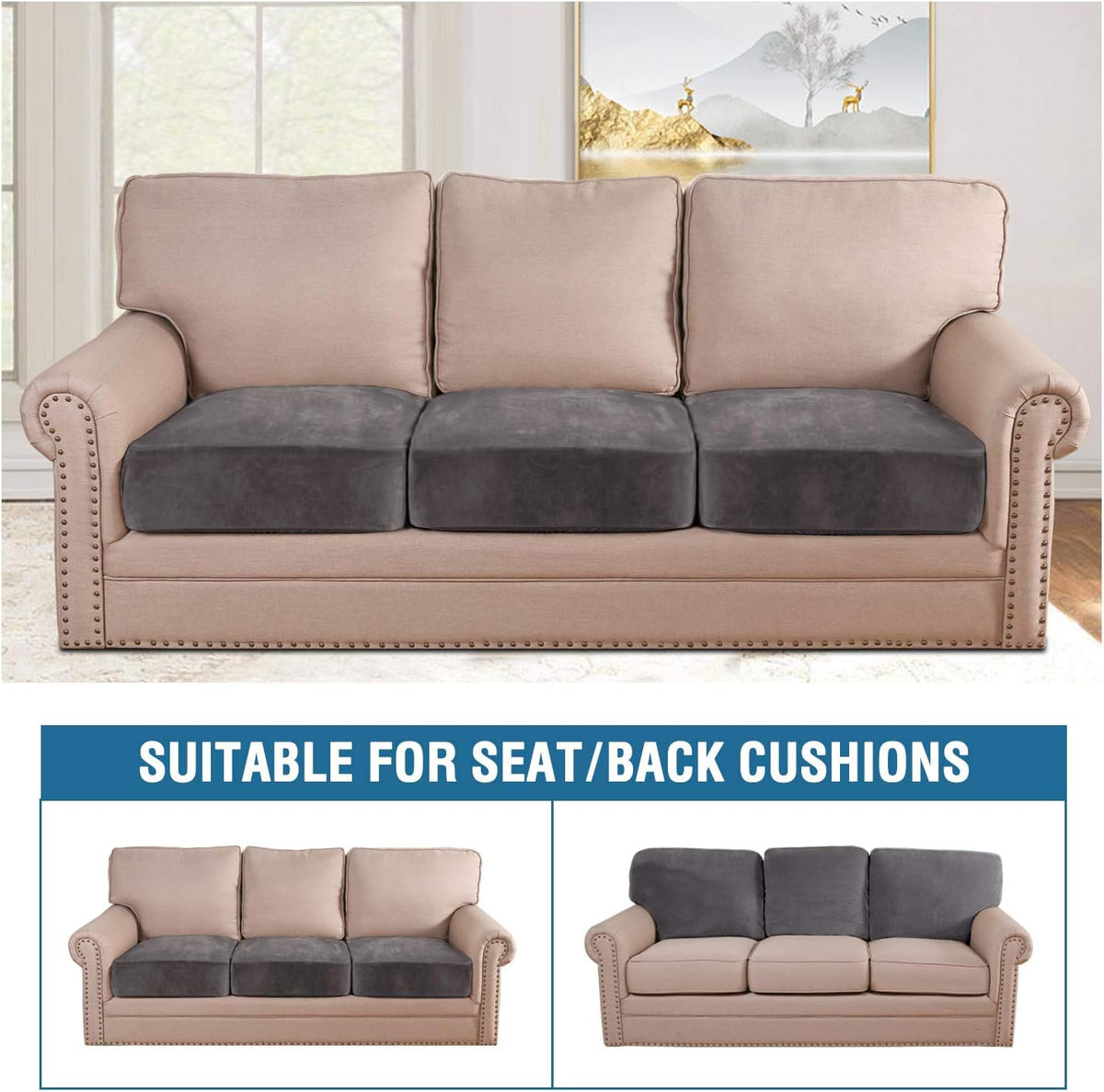 H.VERSAILTEX Velvet Stretch Couch Cushion Cover Plush Cushion Slipcover for Chair Loveseat Sofa