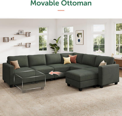 HONBAY Corduroy Sectional Sofa with Storage, U Shape Modular Sectional Sofa with Chaise, Modular