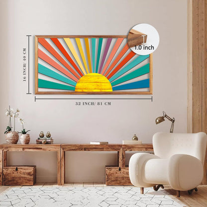 IARTTOP Large Boho Sun Wall Art Framed Wooden Art Wall Decor Sun Geometric Line Sunshine Wall Art