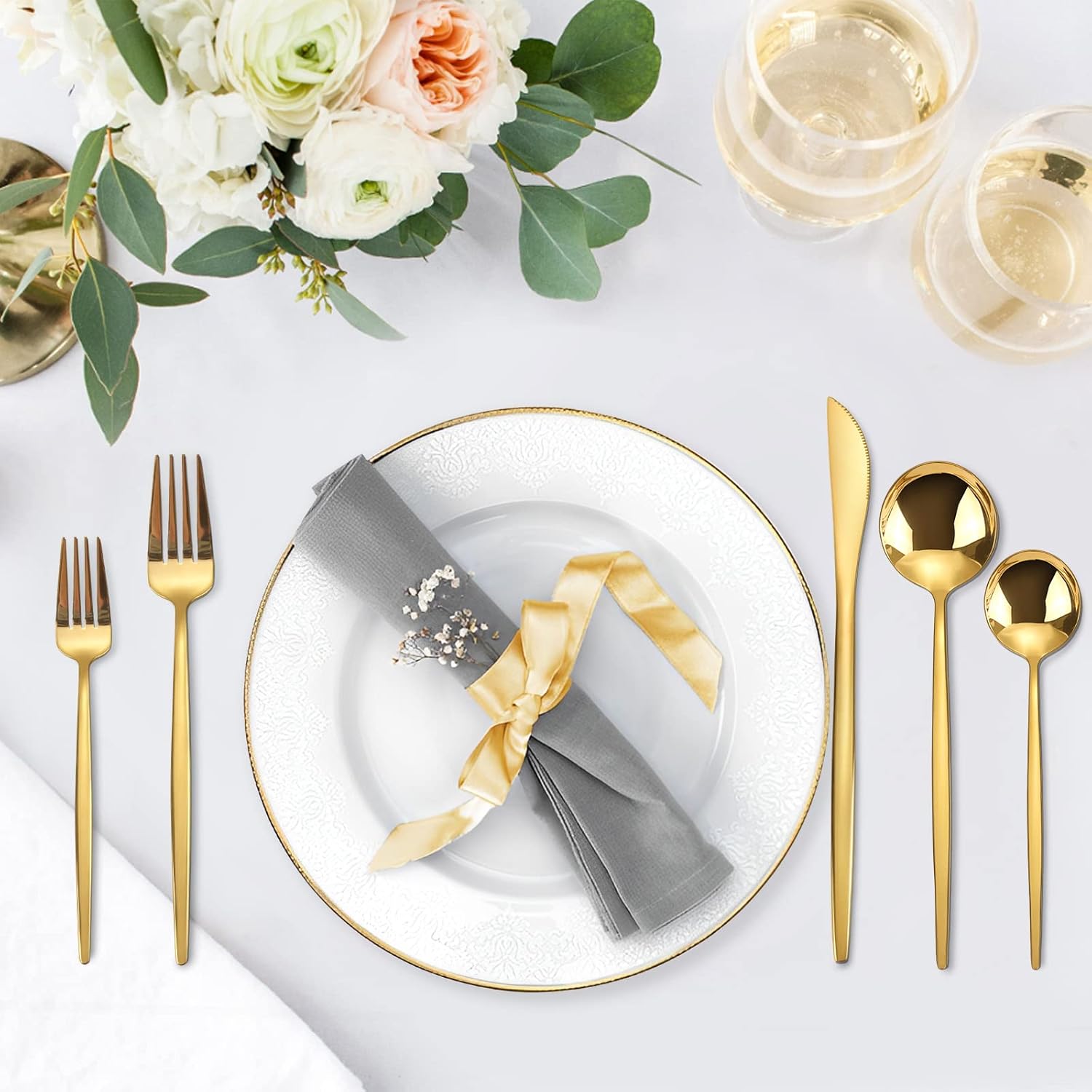 Gold Silverware Set, KassKa 40 Pieces Flatware Cutlery Set, Stainless Steel Utensils Set Spoon Fork