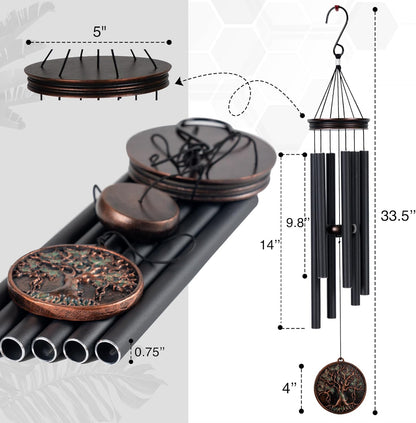 Vanquer Large Wind Chimes for Outside Deep Tone - 34'' Wind Chimes Outdoor Clearance, Tree of Life