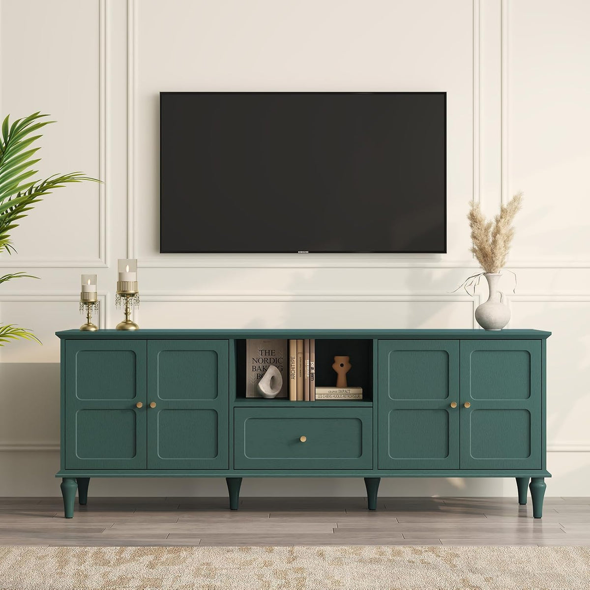 ARTPOWER 67'' Mid-Century Modern TV Stand with Storage Drawer and Doors, Long TV Stand with