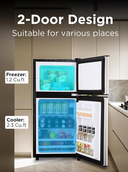Compact Refrigerator with Freezer, 3.5 cu ft Countertop Mini Fridge with Adjustable Mechanical