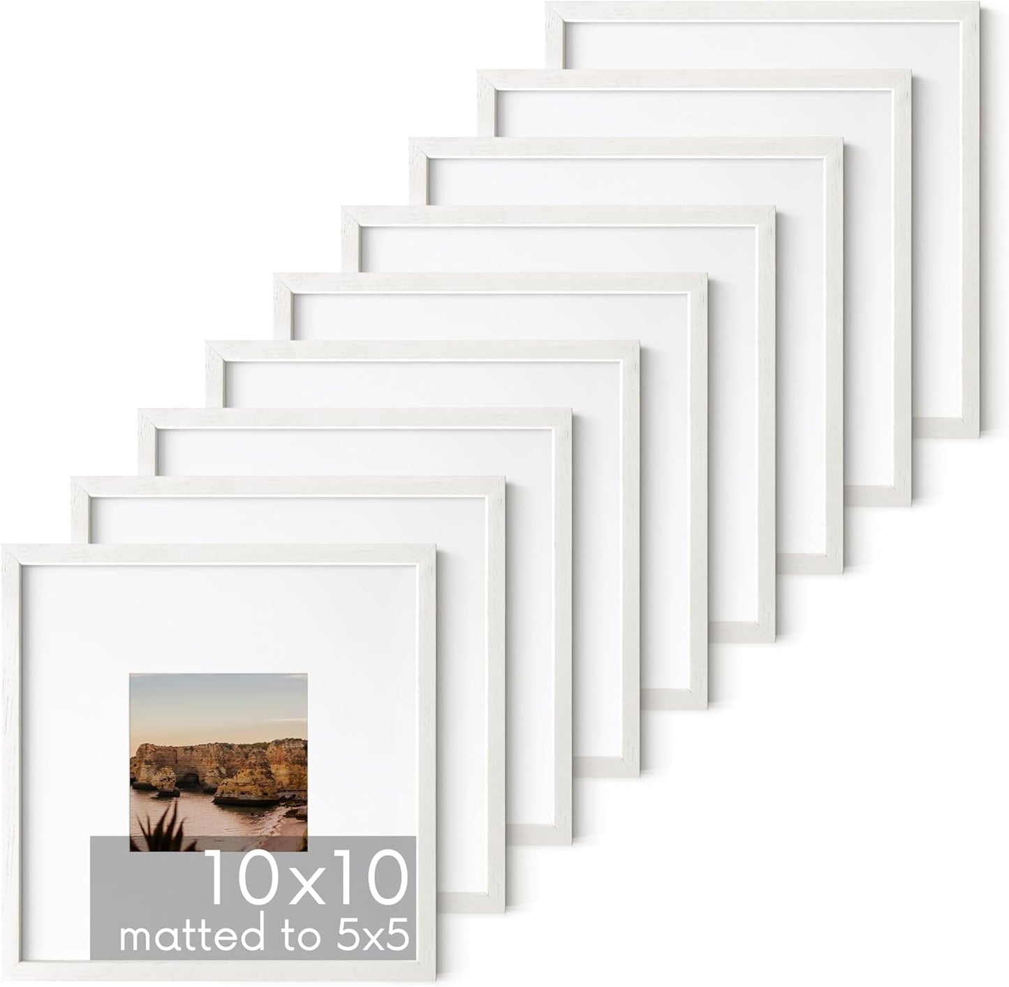 HAUS AND HUES Solid Oak Wood 10”x10” Picture Frames Matted to 5”x5” Set of 9-10 x 10 Gallery White
