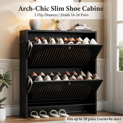 Nicetree Shoe Cabinet Storage for Entryway, Narrow Shoe Rack 2 Flip Drawers with 3-Level Adjustable