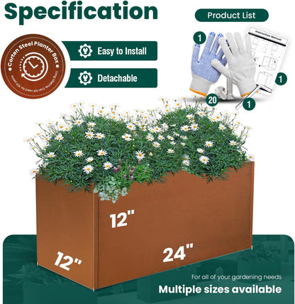 Corten Steel Planter Box Metal Outdoor Large Rectangular Rustic Durable Antique Detached for